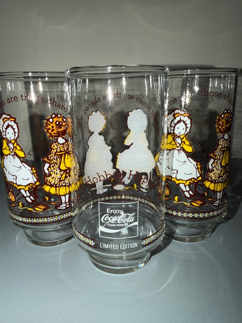 Vintage Limited Edition Holly Hobbie Coca Cola Tall Glasses-Set of 3 - Picture 2 of 6